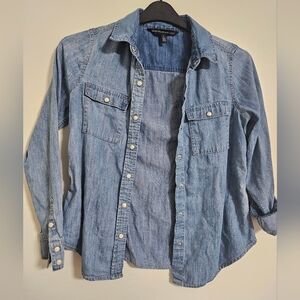 Women's WHBM Denim Western Pearl Cowboy Button Down Long Sleeve Shirt Sz 0